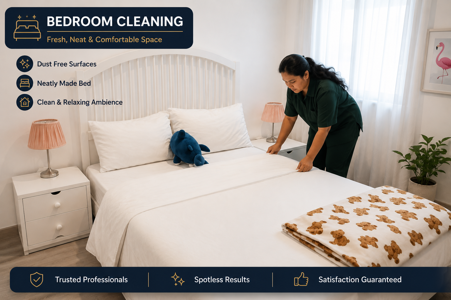 Bedroom cleaning service by hourly maid in Jeddah